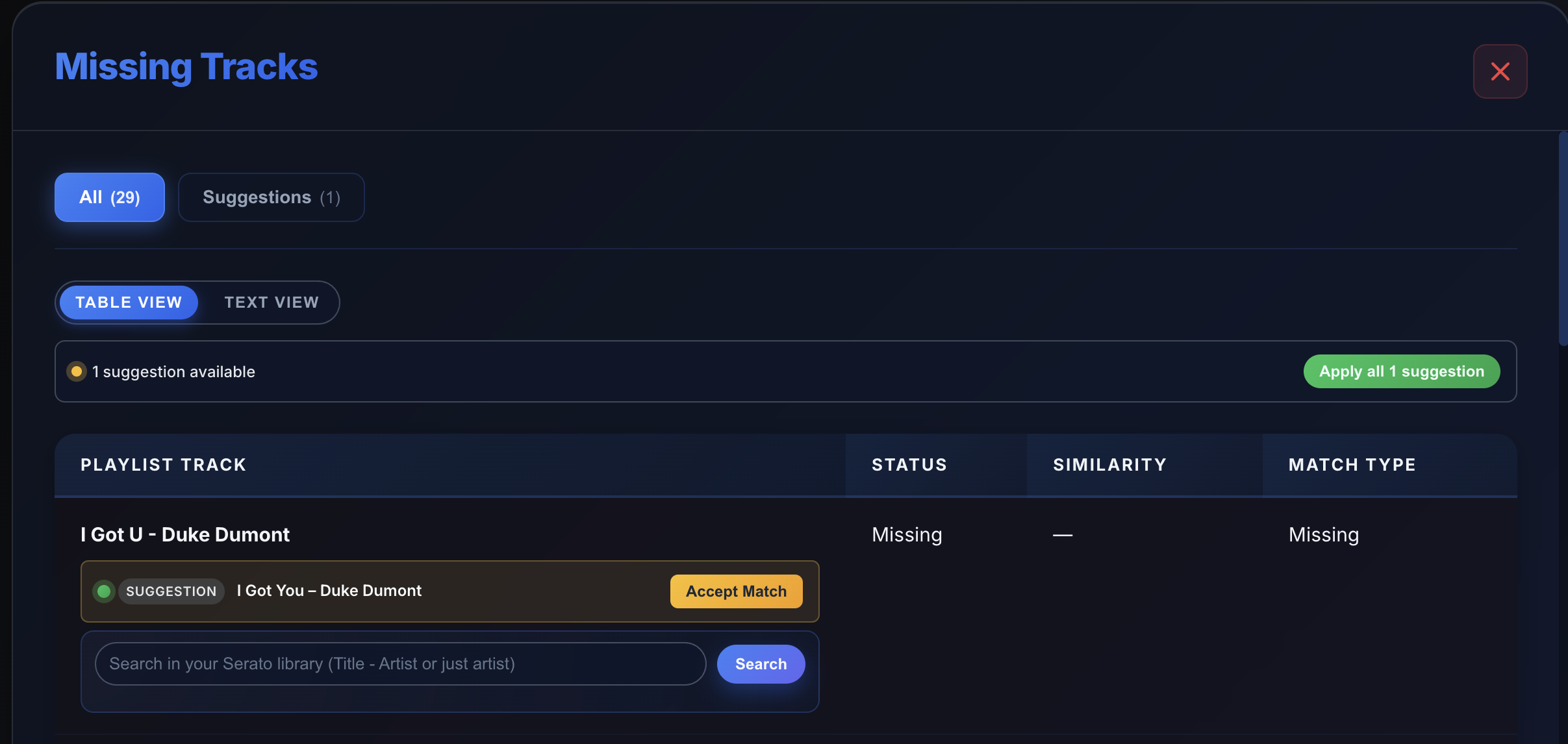 Plan feature in MLT CrateMatch